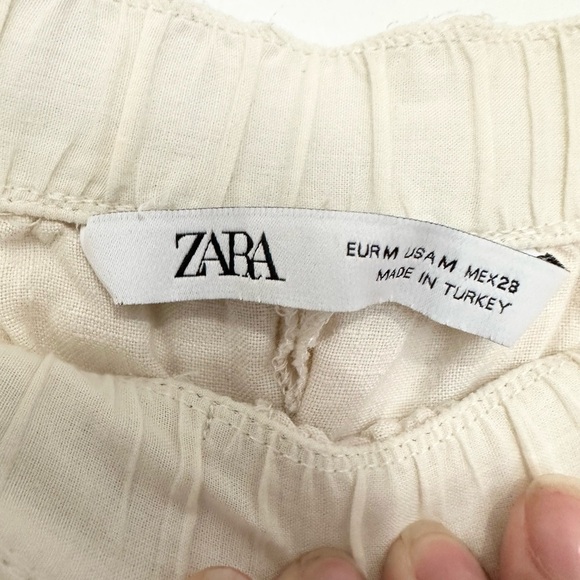 Zara Ivory Elastic Band Tie High Waisted Pants Size M boho Lagenlook linen blend - Picture 3 of 4